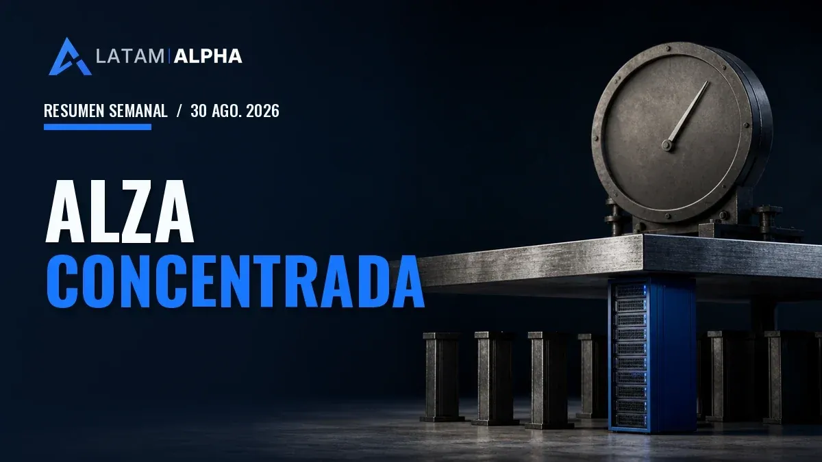 Plataforma metálica sostenida por una única columna tecnológica azul, con soportes laterales más bajos y un medidor elevado, bajo el texto «ALZA CONCENTRADA».