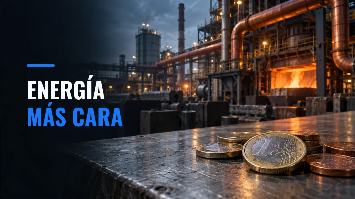 Monedas de euro sobre una mesa metálica, con tuberías y un horno industrial al fondo.